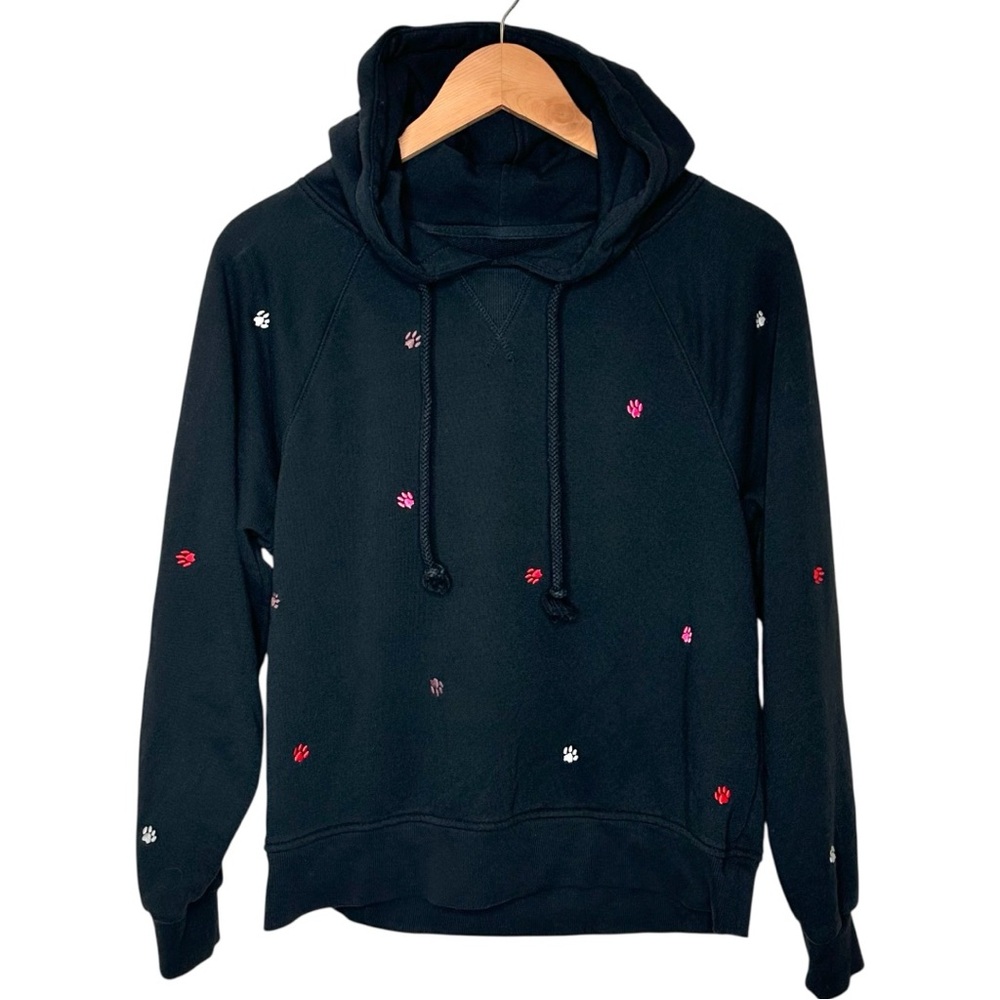 Lou & Grey Pullover Hoodie Embroidered Paw Prints Size XS Cat Dog Lovers Black